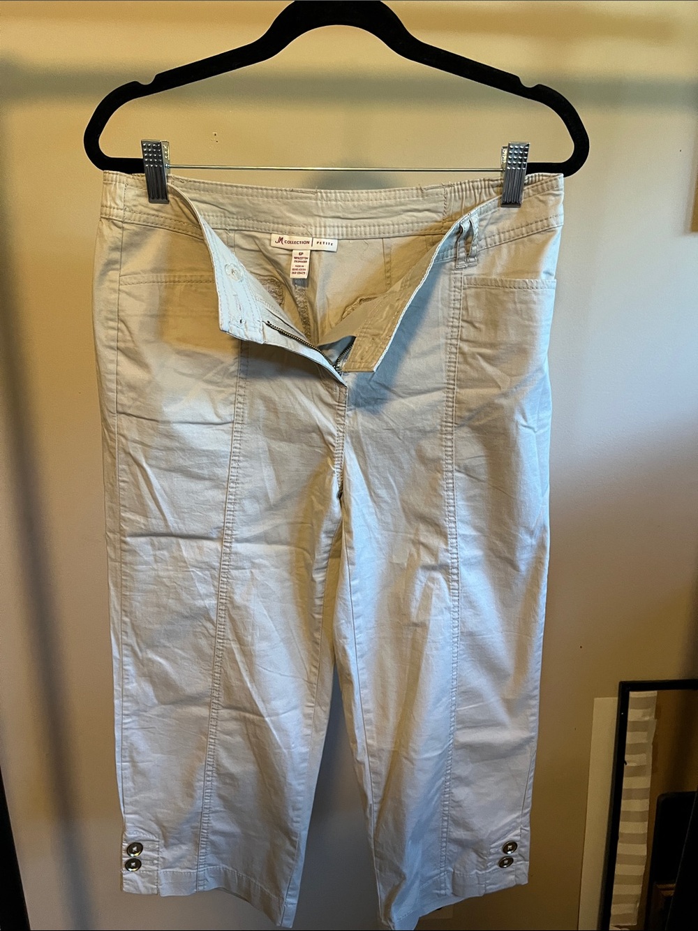 Light Beige woman Casual Cotton Blend Capri Pants